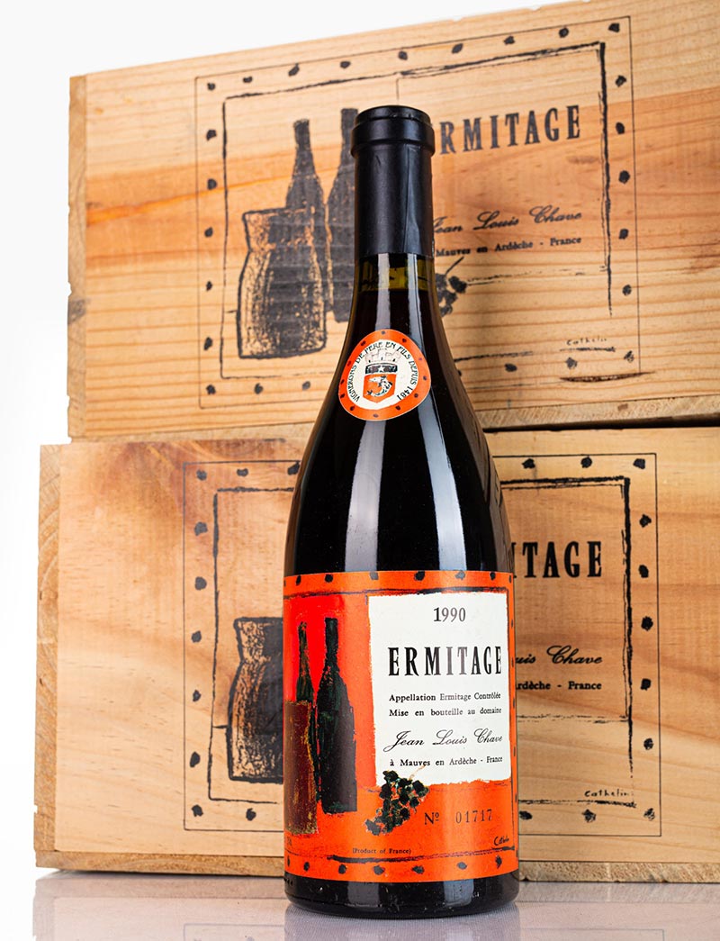 Lot 1010: 12 bottles 1990 J.L. Chave Cuvee Cathelin Ermitage in owc